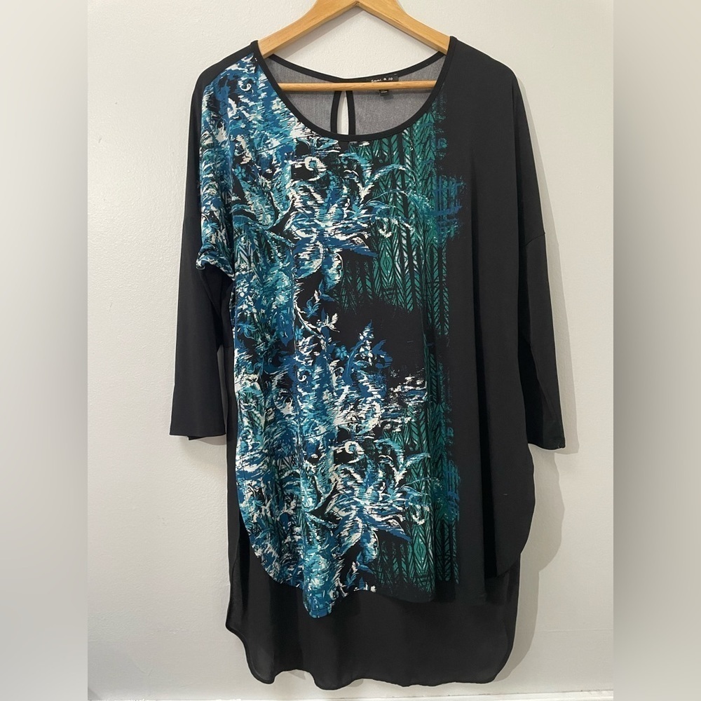 Sami Jo Womens Tunic Top Size XL Black High Low Hem side slits